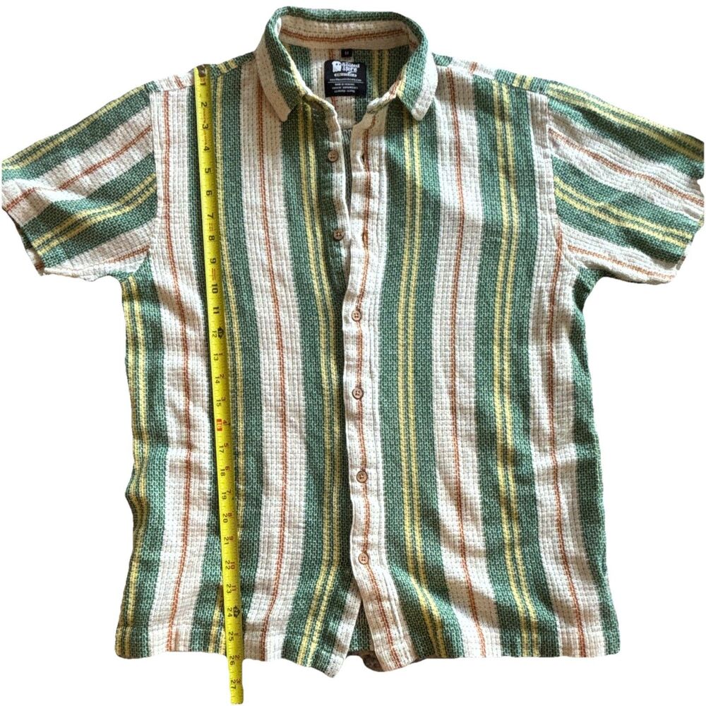 The Souled Store Men's M Striped Button-Up Shirt Green Cotton Short Sleeve - Picture 3 of 7